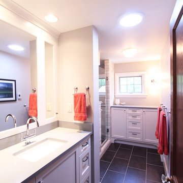Bathroom Vanity with Additional Storage Near Shower