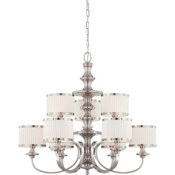 Candice 9 Light - Chandelier With Pleated White Shades