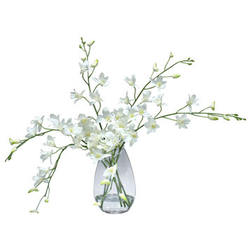 Waterlook® White Dendrobium Orchid in Angled Glass Vase