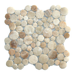 CNK Tile - Natural stone pebble tile, glazed mixed quartz moon mosaic, 12x12 mesh sheet - Mosaic Tile