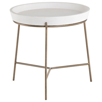 Remy End Table, Antique Brass, White