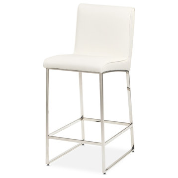 State St. Counter Height Chair - Glossy White/Stainless Steel