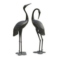 Sunjoy Cast Aluminum Cranes, Set of 2 - Garden Statues And Yard Art