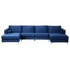 U-Sectional Sofa, Hardwood Frame & Comfortable Velvet Upholstered Seat, Blue