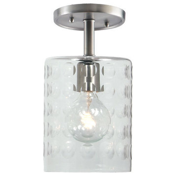 Light Ceiling Mount Pewter Finish 6"Wide, Hammered Column Blown Glass Shade