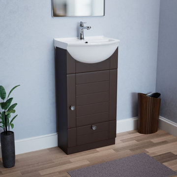 Small Vanity Bathroom Sink White and Dark Oak Cabinet with Faucet And Drain
