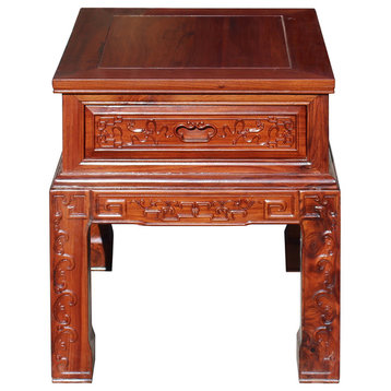 Chinese Oriental Huali Rosewood Flower Motif Tea Table Stand Hcs4594