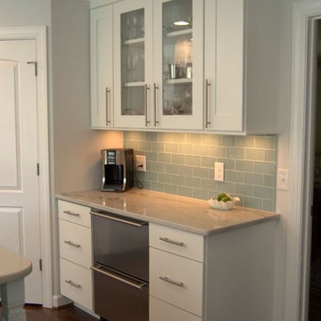Kitchen Remodel with White Copenhagen Cabinetry and White Macauba Quartzite Tops
