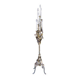 Tom Greene Style Brutalist Torch-Cut Brass Torchiere Floor Lamp - Floor Lamps