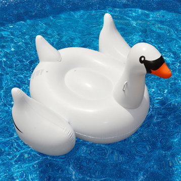 75" Inflatable White and Black Giant Swan Swimming Pool Ride-On Float Toy