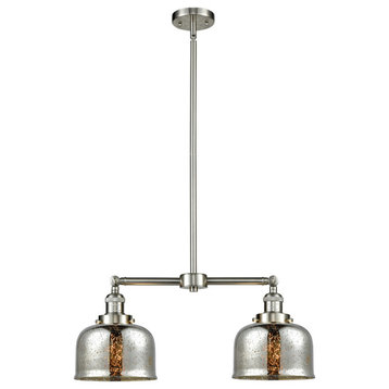 Large Bell 2-Light Chandelier, Brush Satin Nickel, Glass: Silver Mercury