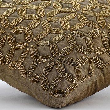 Gold Art Silk 18"x18" Metallic Lattice Trellis Pillows Cover, Gold Trinity