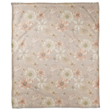 Watercolor Florals On Blush 50 x 60 Coral Fleece Blanket