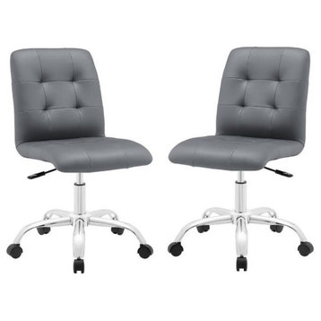 Home Square 2 Piece Swivel Faux Leather Office Chair Set in Gray