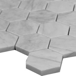 Carrara Marble Italian White Bianco Carrera 2" Hexagon Mosaic Tile Honed - Home Accessories & Decor