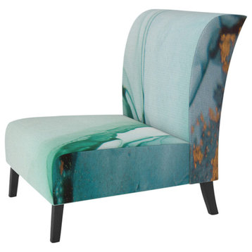 Turquoise And Green Marble Waves Chair, Slipper Chair