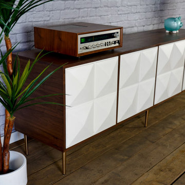 Modern Credenza, Walnut Mid Century Sideboard, Modern TV Stand, White Doors