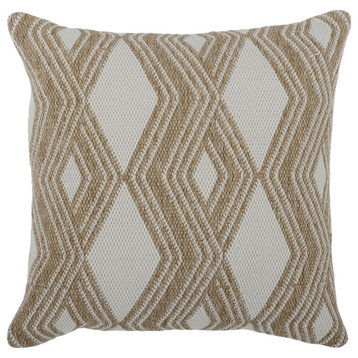 22" X 22" Beige Zippered Handmade Geometric Indoor Outdoor Throw Pillow
