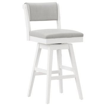 Hillsdale Clarion Wood and Upholstered Swivel Stool, Sea White, Bar Height