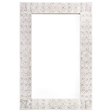 48" Rectangular Whitewash Hand Carved Bohemian Mirror