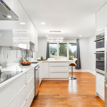 Designing a Gloss White, Minimal IKEA kitchen in a Mid-Century Home