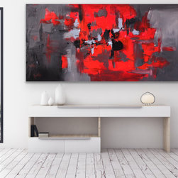 Preethi Arts - "Empower" 36x60 inches Red Black Gray Modern Abstract Art - Paintings