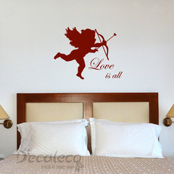 Cupid With "Love Is All" Quote Decal - Wall Decals
