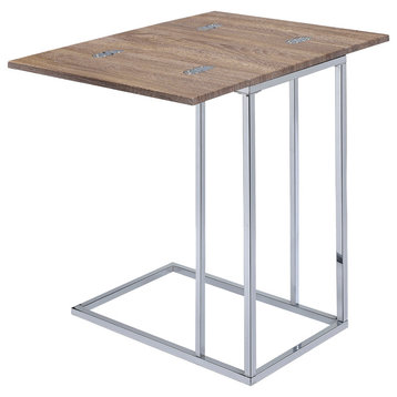 Urban Designs Bremen Chrome Accent Side Table, Weathered Oak
