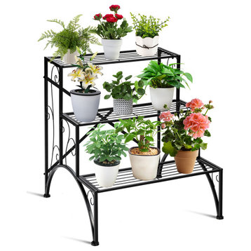 Costway Plant Rack 3-Tier Metal Plant Stand Garden Shelf Stair Style Decorative