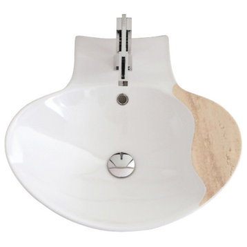 Oval-Shaped White Ceramic Wall Mounted or Vessel Sink, One Hole
