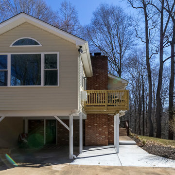Side view of sunroom and deck