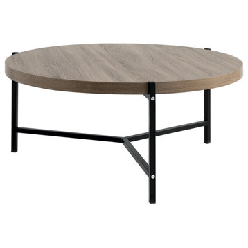 37" Sandy Brown And Black Metal Round Coffee Table