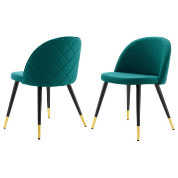 Side Dining Chair, Set of 2, Fabric, Teal Blue, Modern, Cafe Bistro Restaurant