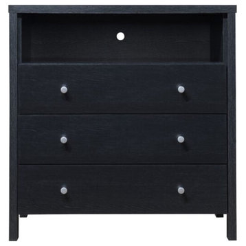 Modern Vertical Dresser, 3 Spacious Drawers & Open Compartment, Black Finish