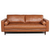 Maklaine 19.5" Mid-Century Leather Fitted Back Sofa in Brown