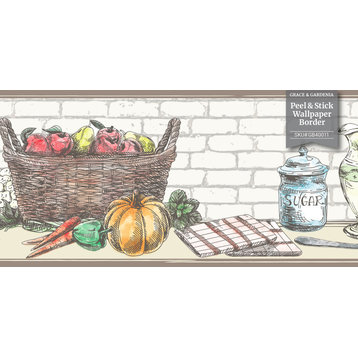 GB40011 Basket & Kitchenware Peel and Stick Wallpaper Border 10in x 15ft Long