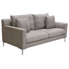Loose Back Loveseat, Grey Polyester Fabric With Polished Silver Metal Leg