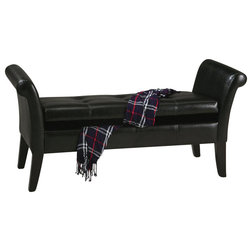 Contemporary Accent And Storage Benches 54" Black Faux Leather Bench with Storage