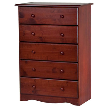100% Solid Wood 5-Drawer Chest, Mahogany