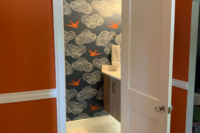 Inspiration for a mid-century modern bathroom remodel in Manchester