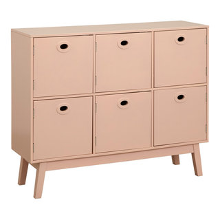 Manhattan Comfort Beekman 43.7 Low Cabinet with 4 Shelves in Brown and  Pink