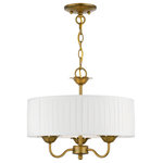 Livex Lighting - Livex Lighting 3 Light Antique Gold Leaf Pendant Chandelier - The three-light Edinburgh pendant chandelier combines floral details and casual elements to create an updated look. The hand-crafted off-white fabric hardback pleated drum shade is set off by an inner silky white fabric that combines with chandelier-like antique gold leaf finish sweeping arms which creates a versatile effect. Perfect fit for the living room, dining room, kitchen or bedroom.