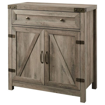 Pemberly Row Farmhouse Engineered Wood Barn Door Accent Cabinet in Gray Wash