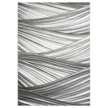 Abani Luna LUN210A Contemporary Grey and Gold Wavy Area Rug, Grey, 6' X 9'