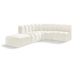 Meridian Furniture - Arc Velvet Upholstered 5-Pc. L-Shaped Modular Sectional, Cream - Give your living room or den the perfect blend of style and versatility with this Arc velvet fabric curved modular Sectional. Part of the Arc modular furniture collection, this Sectional comes upholstered in rich cream velvet fabric and features deep channel tufting that adds a touch of luxury while enhancing comfort and support. A seamless combination of form and function, this chair can be used with other Arc pieces to create a myriad of configurations in your well-curated room.