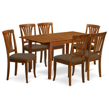 Psav7-Sbr-C, 7-Piece Dinette Set, Table With Leaf and 6 Chairs