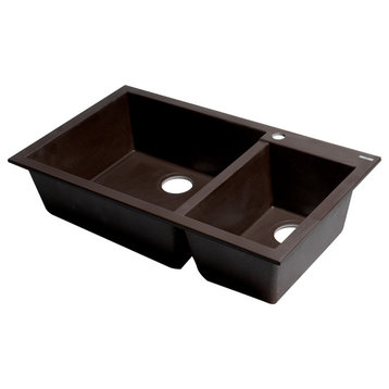 AB3319DI-C Chocolate 34" Double Bowl Drop In Granite Composite Kitchen Sink
