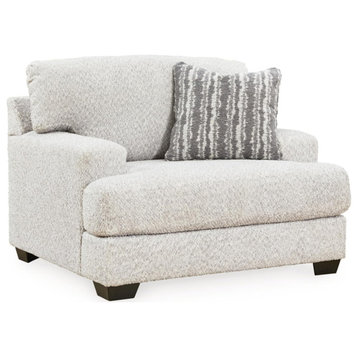 Transitional Accent Chair, Oversized Seat With Loose/Reversible Cushions, Beige