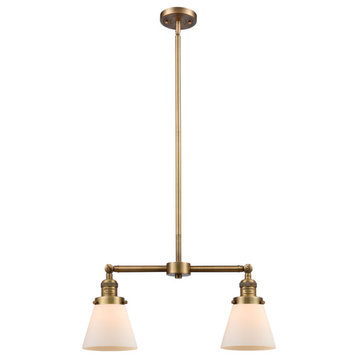 2-Light Small Cone 22" Chandelier, Brushed Brass, Glass: White Cased