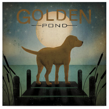 Ryan Fowler 'Moonrise Yellow Dog - Golden Pond' Canvas Art